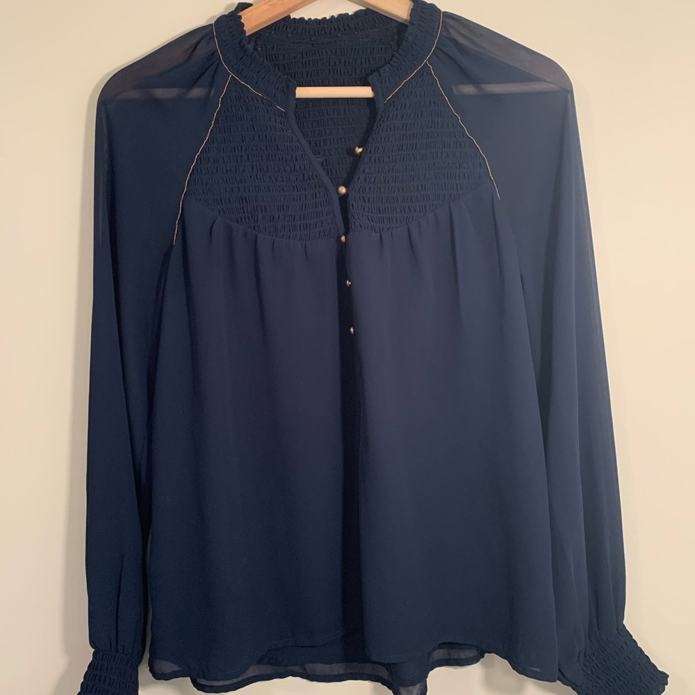 Abercrombie & Fitch Sheer Navy Blouse